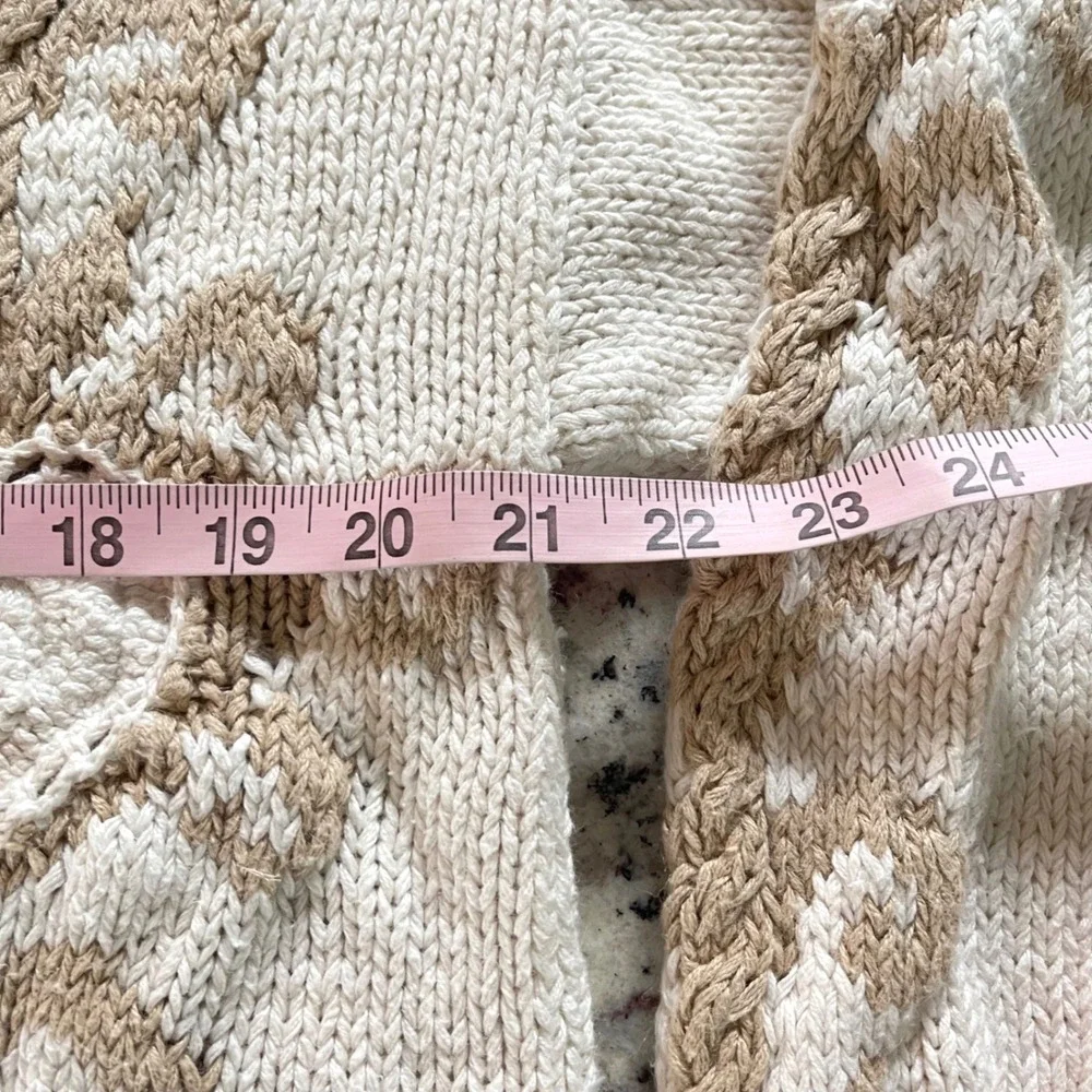 Express Tricot Sweater Womens Large Cream Floral Vintage 90s Hand Knit Mock Neck